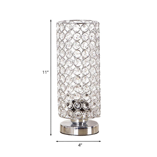 Minimalist Chrome Finish Table Lamp - Modern 1 Light Bedroom Desk With Crystal-Encrusted Shade