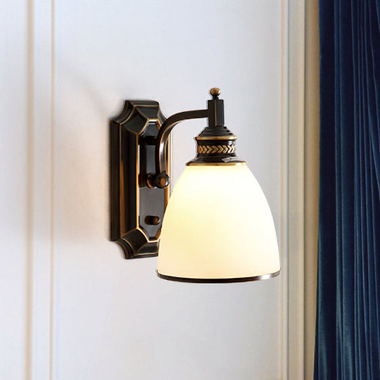 Bell-Shaped Opal Glass Sconce Lamp: Traditional Black And Gold Wall Lighting For Living Room