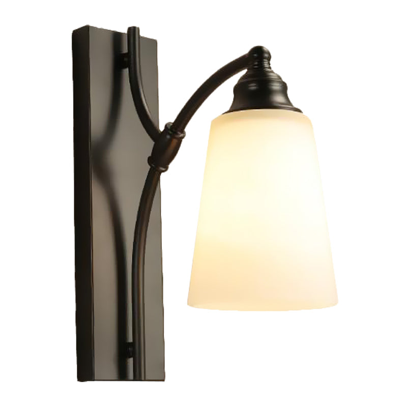 Conical Wall Mount Single Head Sconce Lighting Fixture With Frosted Glass In Black