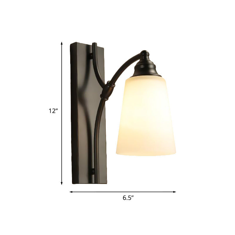 Conical Wall Mount Single Head Sconce Lighting Fixture With Frosted Glass In Black