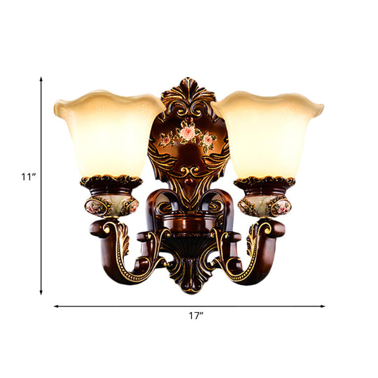 Frosted Glass Bloom Wall Sconce Light Fixture For Bedroom - Brown 1/2 Heads Countryside Lighting