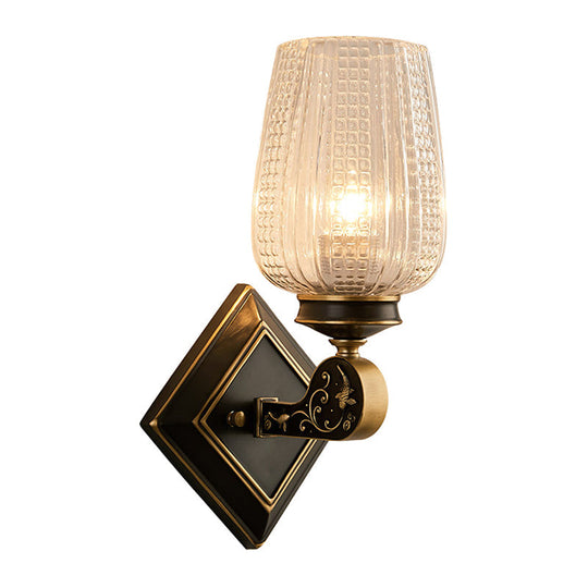 Minimalist Prismatic Glass Cup Sconce Light - Wall Mounted Lamp With Rhombus Black/Gold Backplate