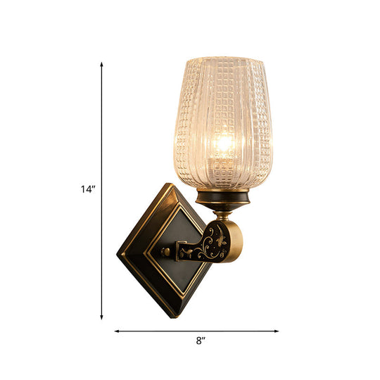 Minimalist Prismatic Glass Cup Sconce Light - Wall Mounted Lamp With Rhombus Black/Gold Backplate