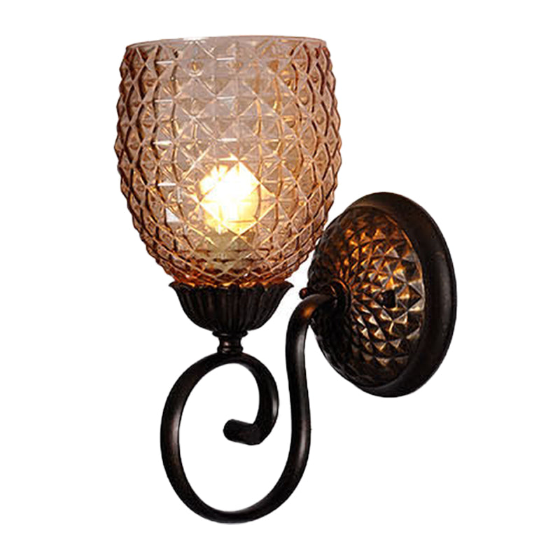 Dome Glass Sconce Light Fixture - Classic 1-Bulb Wall Lamp For Living Room With Scrolled Arm In