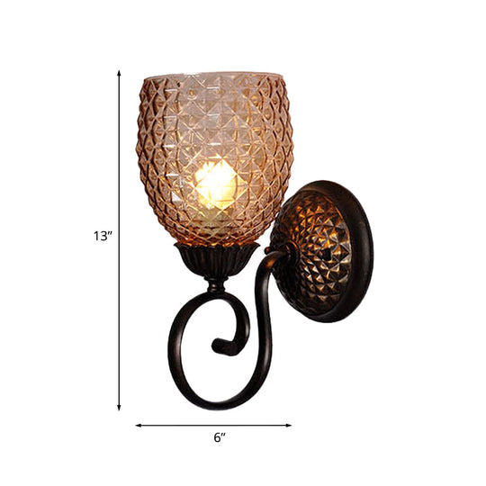 Dome Glass Sconce Light Fixture - Classic 1-Bulb Wall Lamp For Living Room With Scrolled Arm In