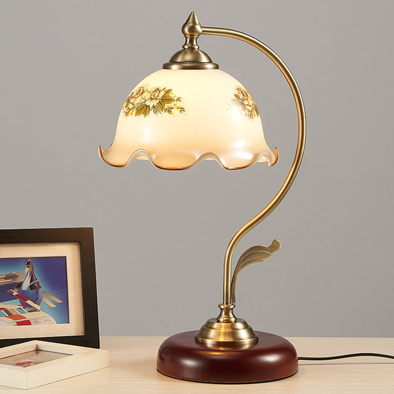 Retro Pleated Night Light Desk Lamp: Single Bulb Frosted Glass With Floral Pattern