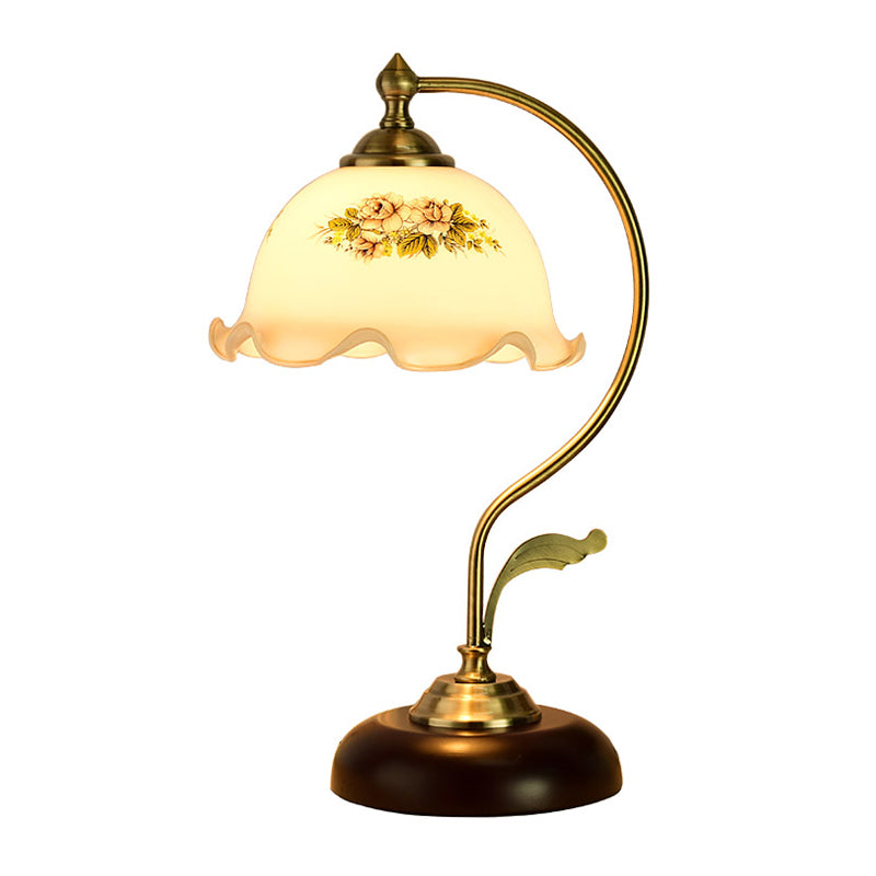 Retro Pleated Night Light Desk Lamp: Single Bulb Frosted Glass With Floral Pattern