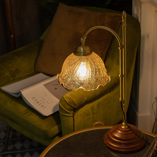 Minimalist Crackled Glass Bell Desk Lamp With Gold Finish - Perfect For Bedroom Reading Or Book