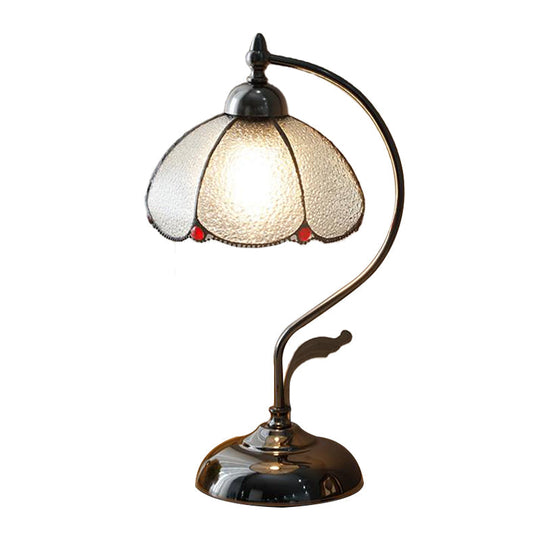 Alkes - Vintage Vintage Dome-Like Nightstand Light 1-Bulb Clear Water Glass Scalloped Table Lamp in Black