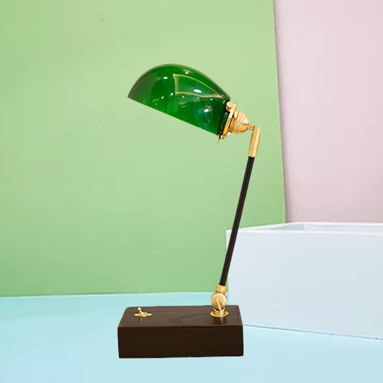 Black Retro Nightstand Lamp - Semi-Sphere Green Glass 1-Light Ideal For Reading & Study Room