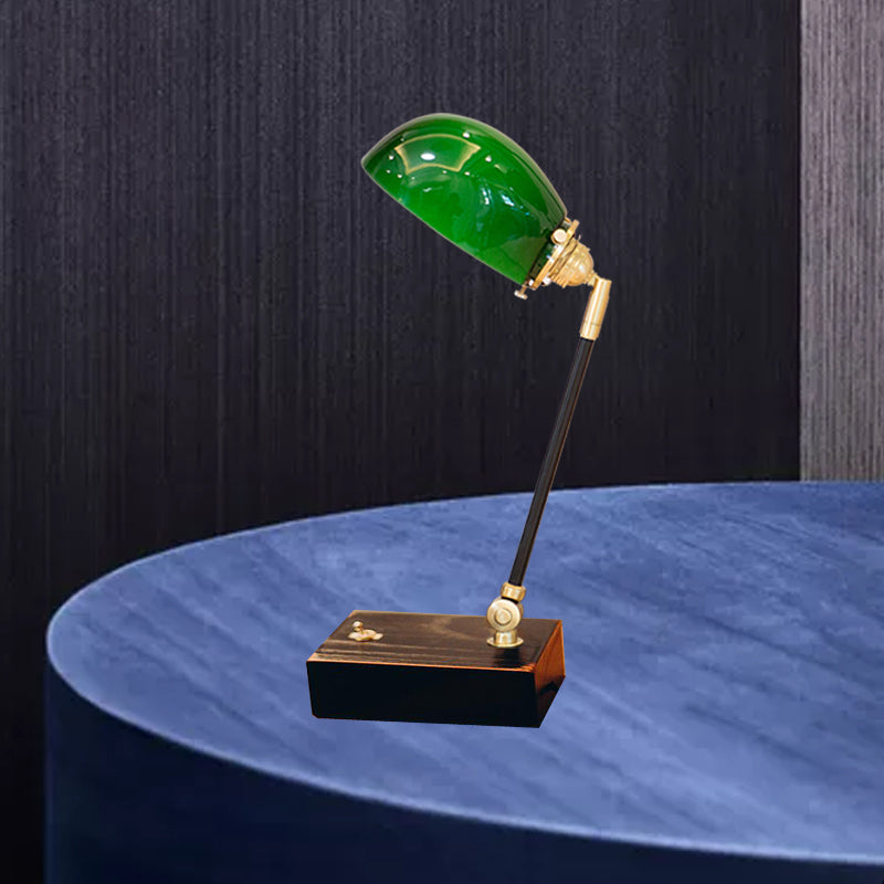 Black Retro Nightstand Lamp - Semi-Sphere Green Glass 1-Light Ideal For Reading & Study Room