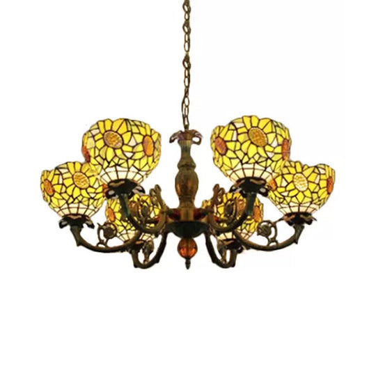 Multicolor Art Glass Chandeliers: Tiffany Style 6-Lights Pendant Lamp For Dining Room 6 / Yellow