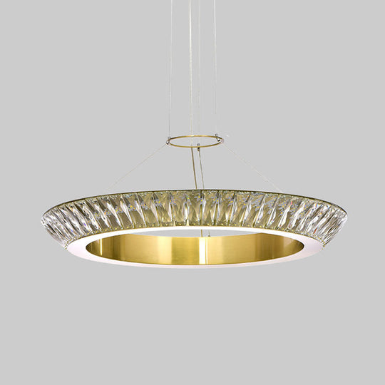 Modern Led Crystal Chandelier Ceiling Pendant Light - Gold Ring Dining Room Fixture