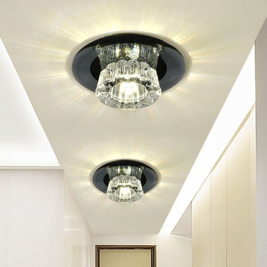 Black LED Flush-Mount Light Fixture with Faceted Glass Bowl - Sleek Ceiling Light