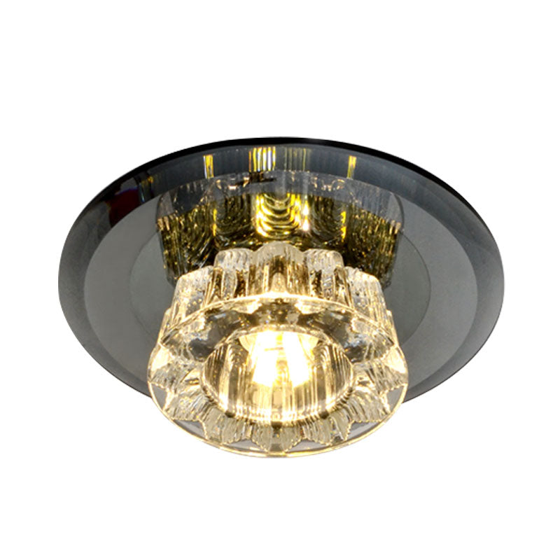 Black LED Flush-Mount Light Fixture with Faceted Glass Bowl - Sleek Ceiling Light