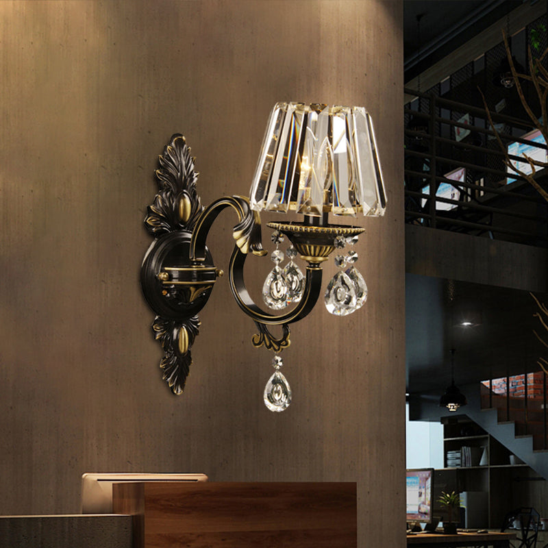 Modern Hand-Cut Crystal Wall Sconce In Black & Gold