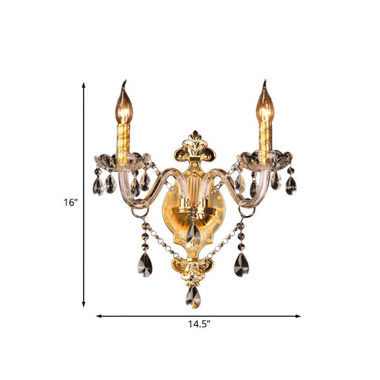 Minimalist Crystal Teardrop Wall Sconce - 2-Light Gold Candlestick Fixture