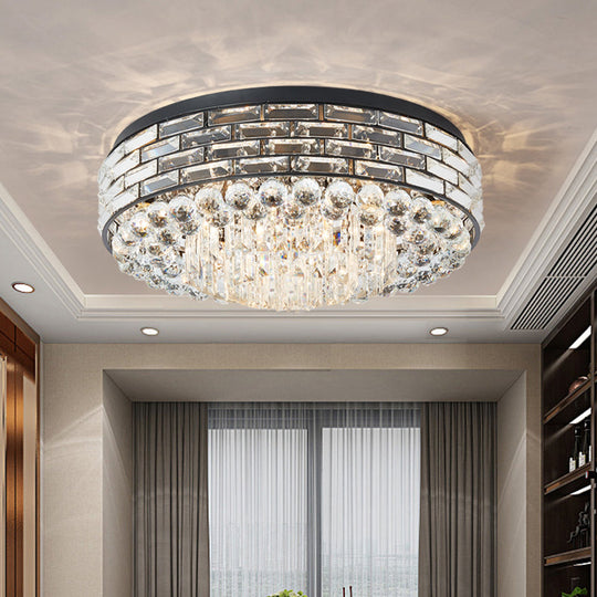 Modern Clear Crystal Flute Flush Mount Drum Ceiling Lamp - 7 Heads