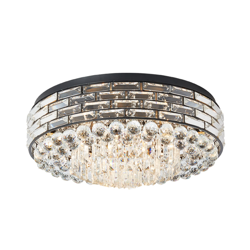 Modern Clear Crystal Flute Flush Mount Drum Ceiling Lamp - 7 Heads