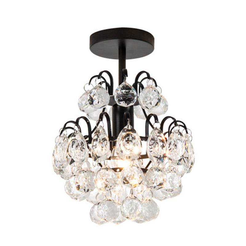 Semi Mount Crystal Droplet Close to Ceiling Light - Elegant 1-Bulb Tapered Design in Black