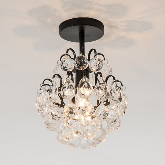 Semi Mount Crystal Droplet Close to Ceiling Light - Elegant 1-Bulb Tapered Design in Black