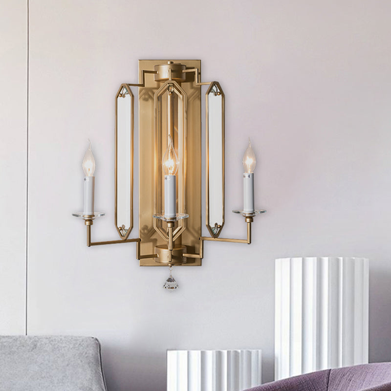 Vintage Gold Wall Sconce With Faceted Crystal Finial And 3-Light Fixture For Elegant Dining Room