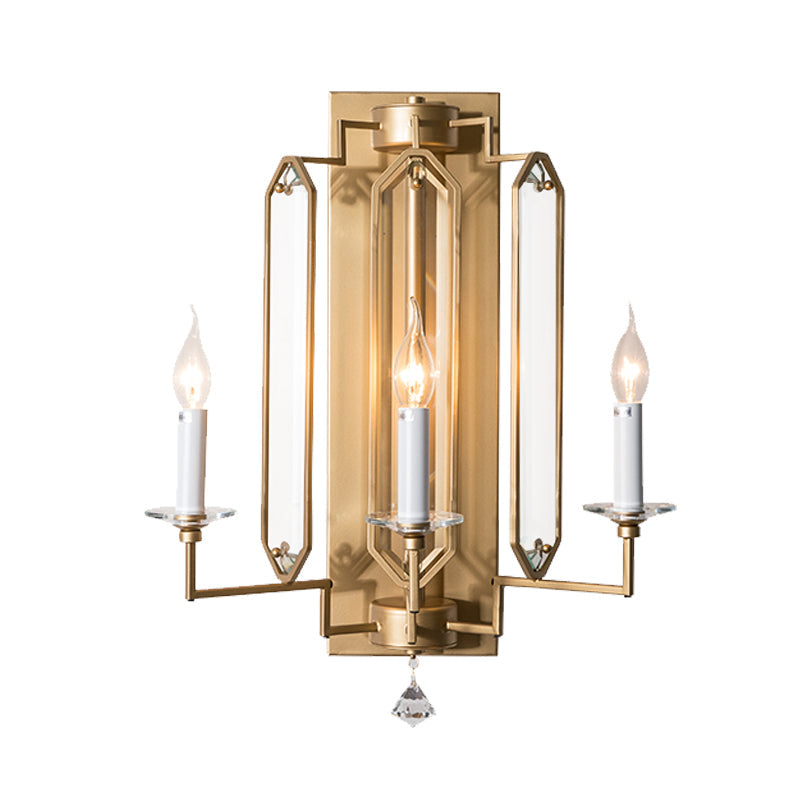 Vintage Gold Wall Sconce With Faceted Crystal Finial And 3-Light Fixture For Elegant Dining Room