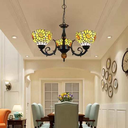 Multicolor Tiffany Style Chandelier for Dining Room: 6-Light Art Glass Pendant Ceiling Lamp with Adjustable Chain