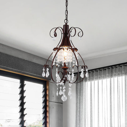 Pendulum Coffee Hanging Light - Elegant Crystal Heart Ceiling Lamp For Traditional Living Room