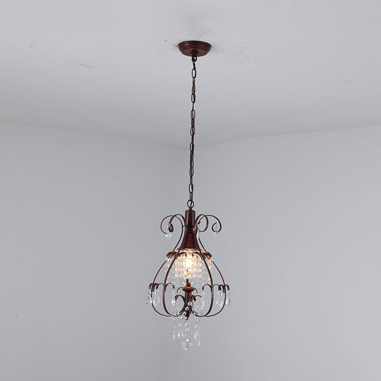 Pendulum Coffee Hanging Light - Elegant Crystal Heart Ceiling Lamp For Traditional Living Room