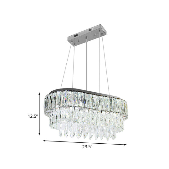 Contemporary Silver Oval Crystal Drip Pendant Light - 11 Bulbs Ideal For Guest Rooms And Islands