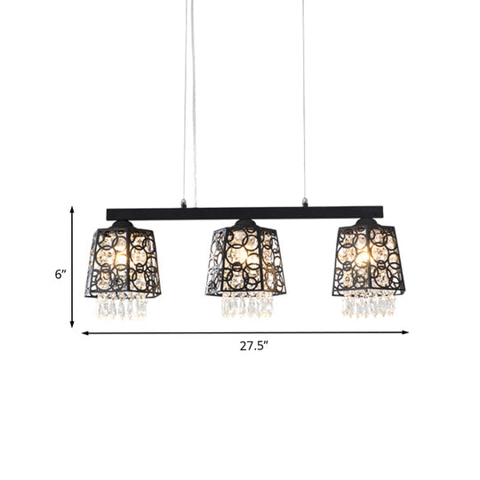 Modern Black Crystal Droplet Pendant Light Fixture With 3 Hanging Heads - Ironic Shade