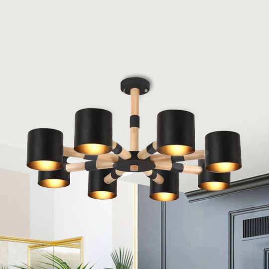 Modern Snowflake Hanging Light: Drum Shade Macaron Wood Chandelier For Living Room