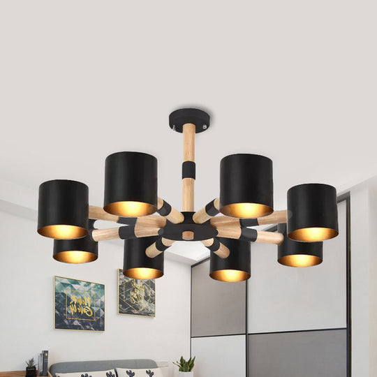 Modern Snowflake Hanging Light: Drum Shade Macaron Wood Chandelier For Living Room