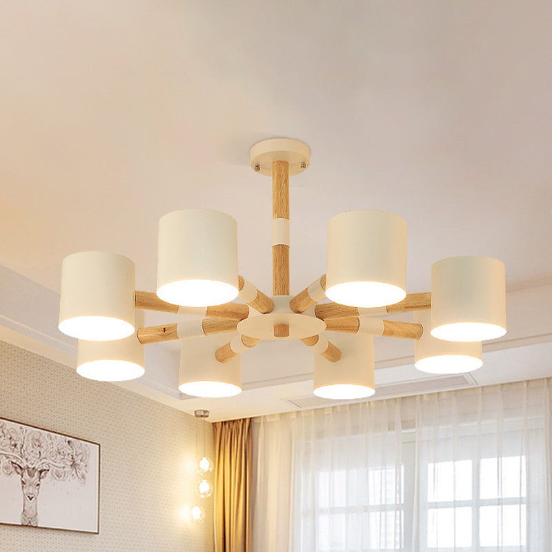 Modern Snowflake Hanging Light: Drum Shade Macaron Wood Chandelier For Living Room