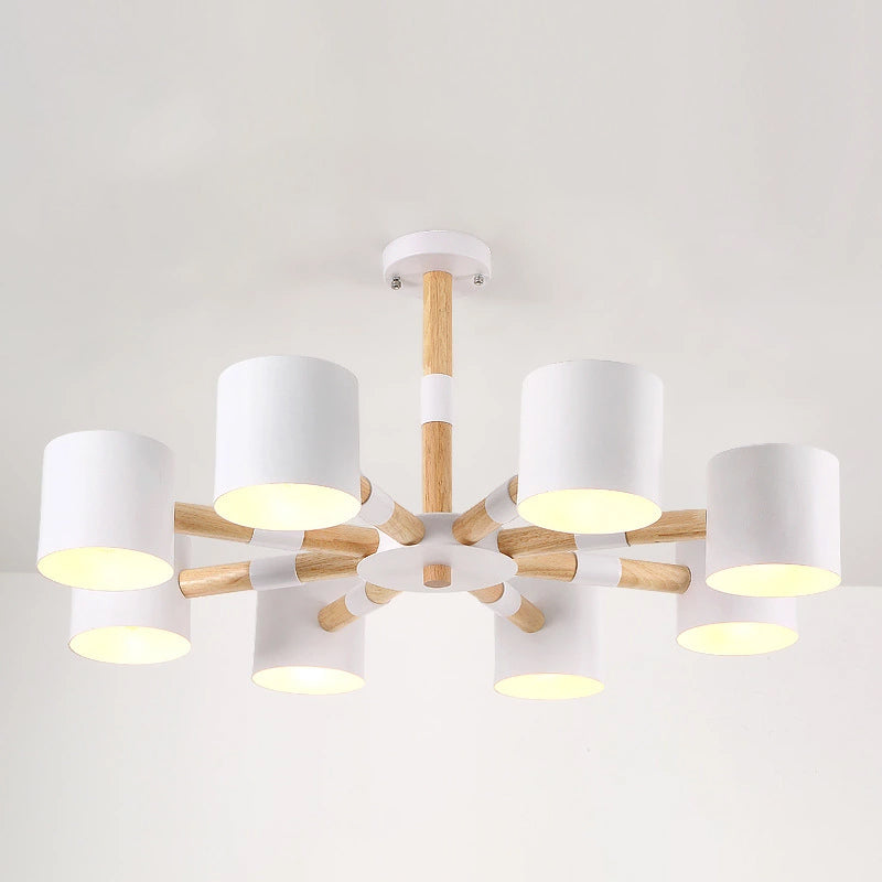 Modern Snowflake Hanging Light: Drum Shade Macaron Wood Chandelier For Living Room