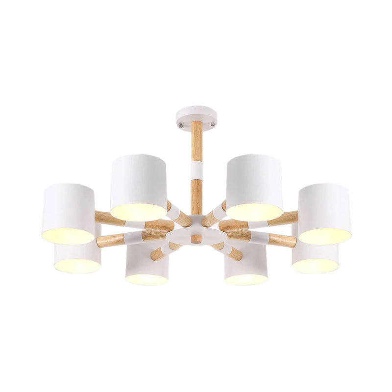 Modern Snowflake Hanging Light: Drum Shade Macaron Wood Chandelier For Living Room