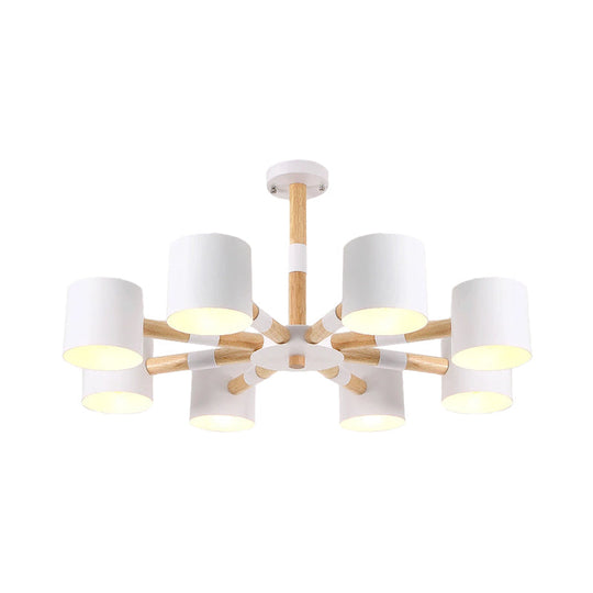 Modern Snowflake Hanging Light: Drum Shade Macaron Wood Chandelier For Living Room