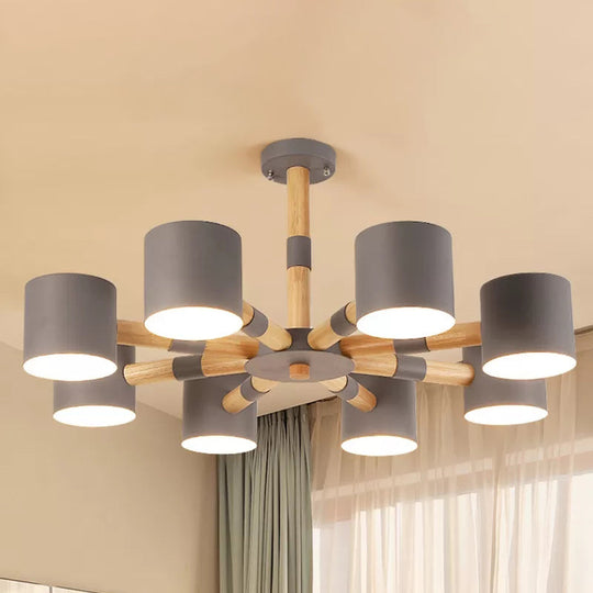 Modern Snowflake Hanging Light: Drum Shade Macaron Wood Chandelier For Living Room