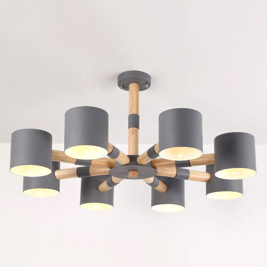 Modern Snowflake Hanging Light: Drum Shade Macaron Wood Chandelier For Living Room