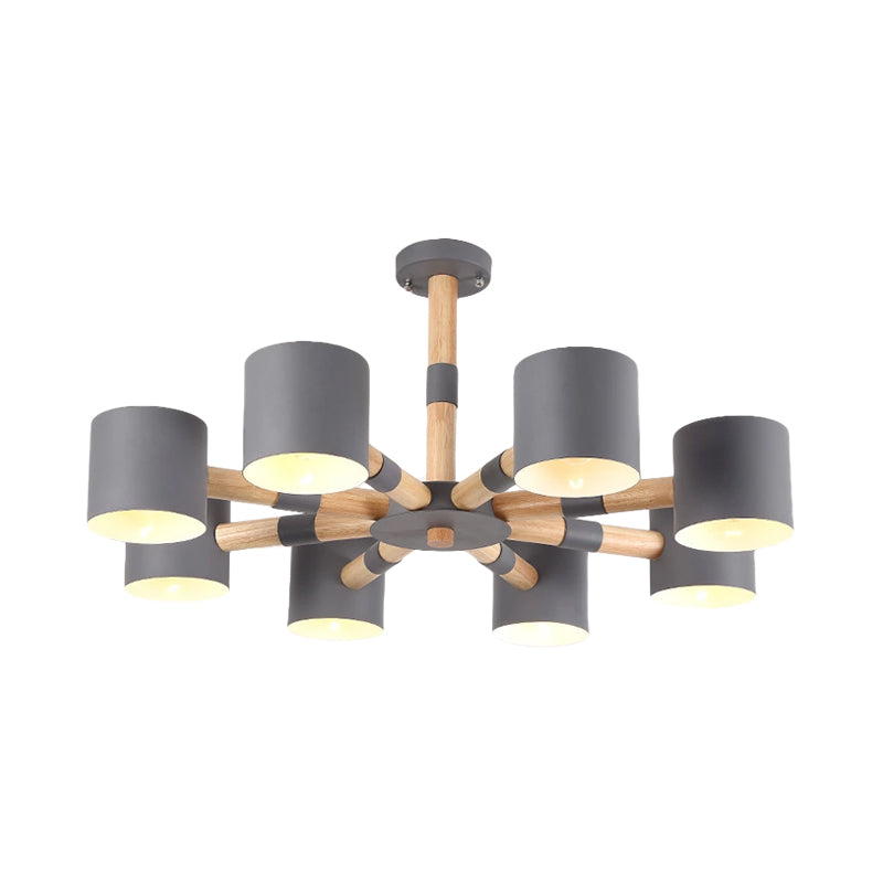 Modern Snowflake Hanging Light: Drum Shade Macaron Wood Chandelier For Living Room