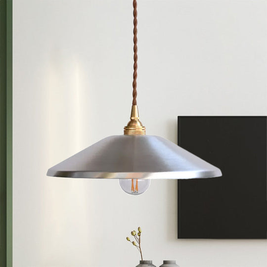 Sleek Silver Saucer Pendant Light - Modern Metal Workshop Lamp For Garage Ceiling