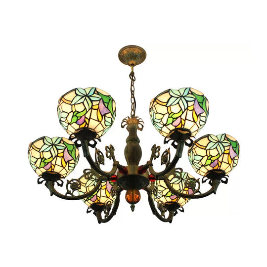 Multicolor Tiffany Style Chandelier for Dining Room: 6-Light Art Glass Pendant Ceiling Lamp with Adjustable Chain