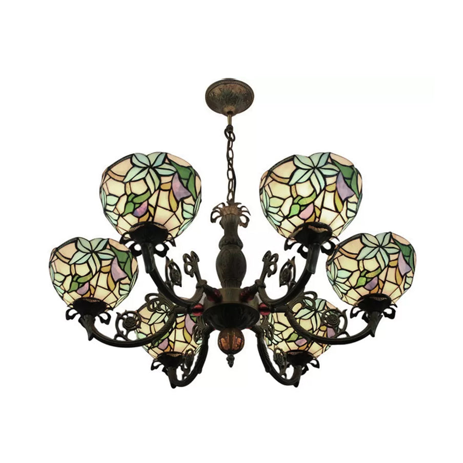 Multicolor Art Glass Chandeliers: Tiffany Style 6-Lights Pendant Lamp For Dining Room