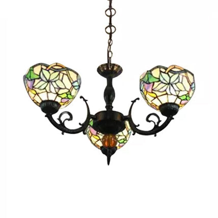 Multicolor Tiffany Style Chandelier for Dining Room: 6-Light Art Glass Pendant Ceiling Lamp with Adjustable Chain