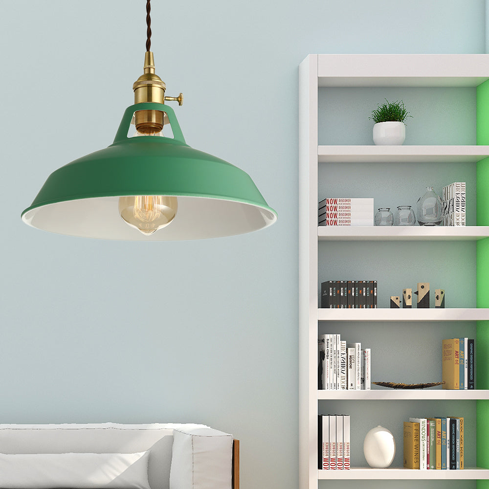 Stylish Green Barn Ceiling Light: Industrial Metal Pendant Lamp For Living Room With Plug-In Cord