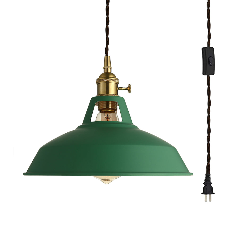 Industrial Metal Pendant Lamp: Stylish 1-Light Ceiling Light for Living Room with Plug-In Cord - Green Barn Design