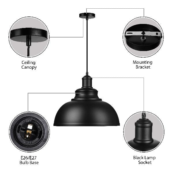 Retro Industrial Metal Ceiling Pendant with Black Finish Bowl Shade - Stylish Suspension Light for Living Room