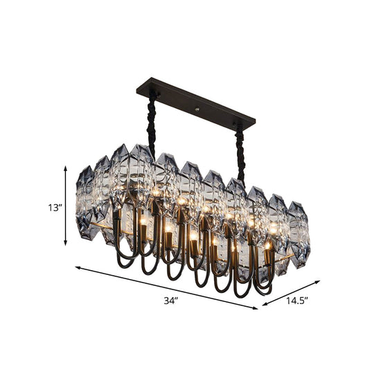 14-Head Crystal Flute Hanging Ceiling Light In Swirled Black - Sleek Island Lighting Idea