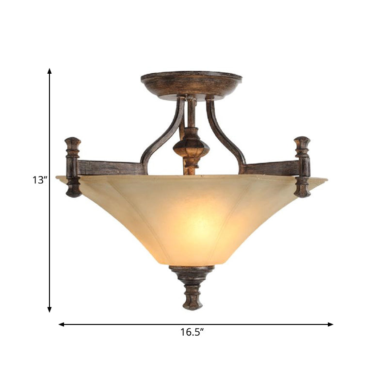 Classic Triangle Ribbed Glass Flushmount Lamp - 3-Bulb Coffee Ceiling Light